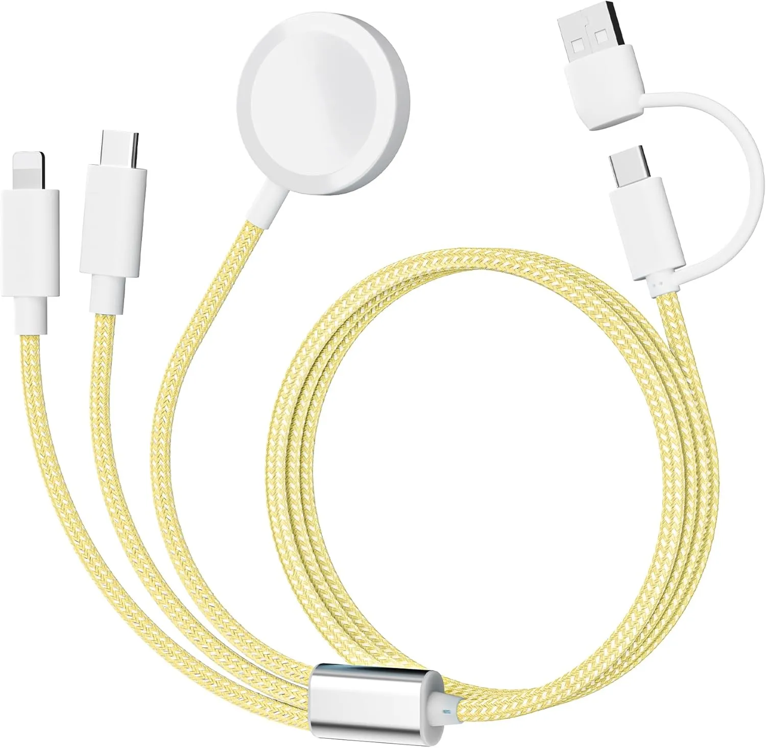 𝐔𝐩𝐠𝐫𝐚𝐝𝐞𝐝 𝐑𝐚𝐩𝐢𝐝 𝐅𝐚𝐬𝐭 Charging USB C Watch Phone Charger 3 in 2 Cable, Compatible with Apple Watch Ultra SE Series 1-9, Universal Travel Multi Devices All in One Cord, 4FT/1.2M-Yellow