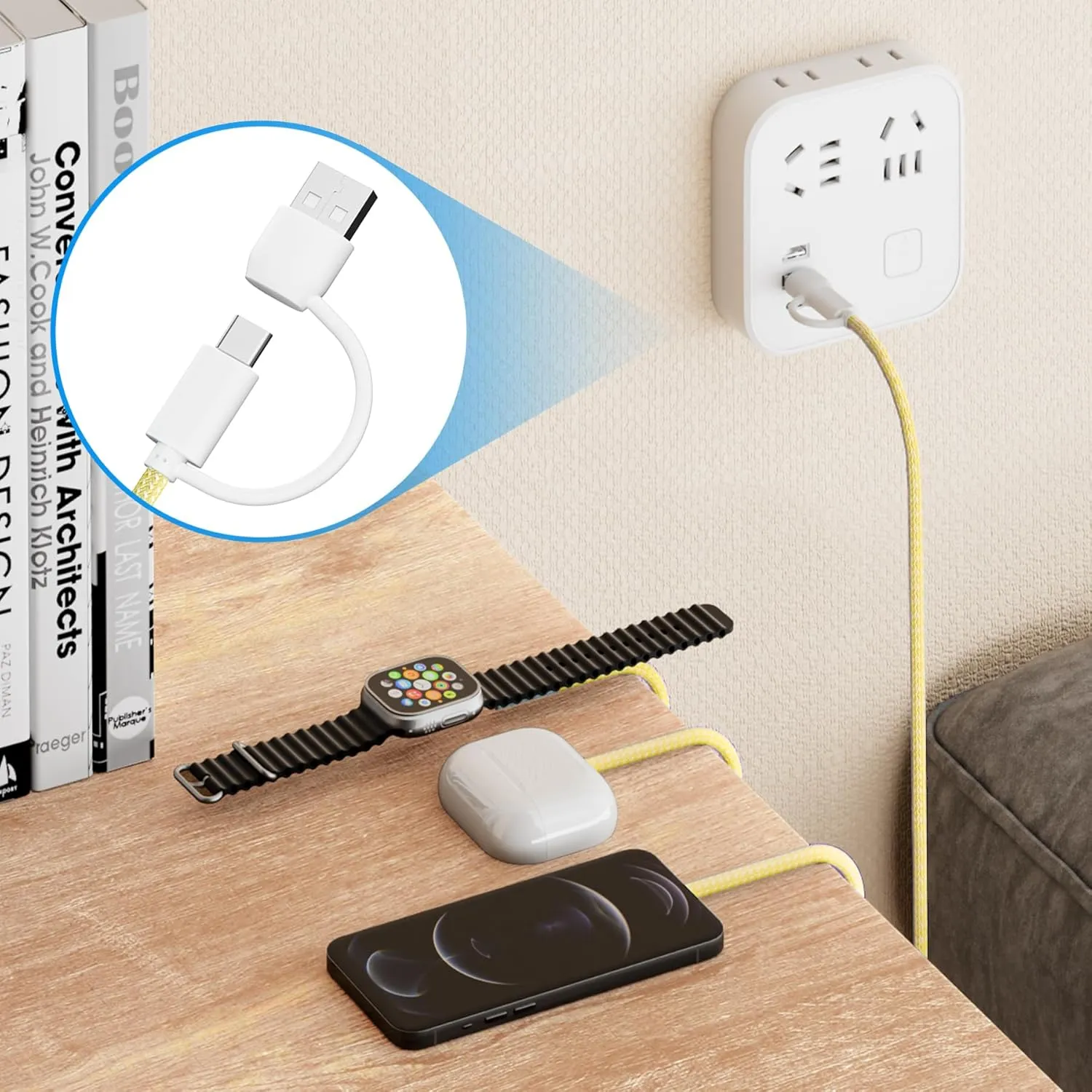 𝐔𝐩𝐠𝐫𝐚𝐝𝐞𝐝 𝐑𝐚𝐩𝐢𝐝 𝐅𝐚𝐬𝐭 Charging USB C Watch Phone Charger 3 in 2 Cable, Compatible with Apple Watch Ultra SE Series 1-9, Universal Travel Multi Devices All in One Cord, 4FT/1.2M-Yellow