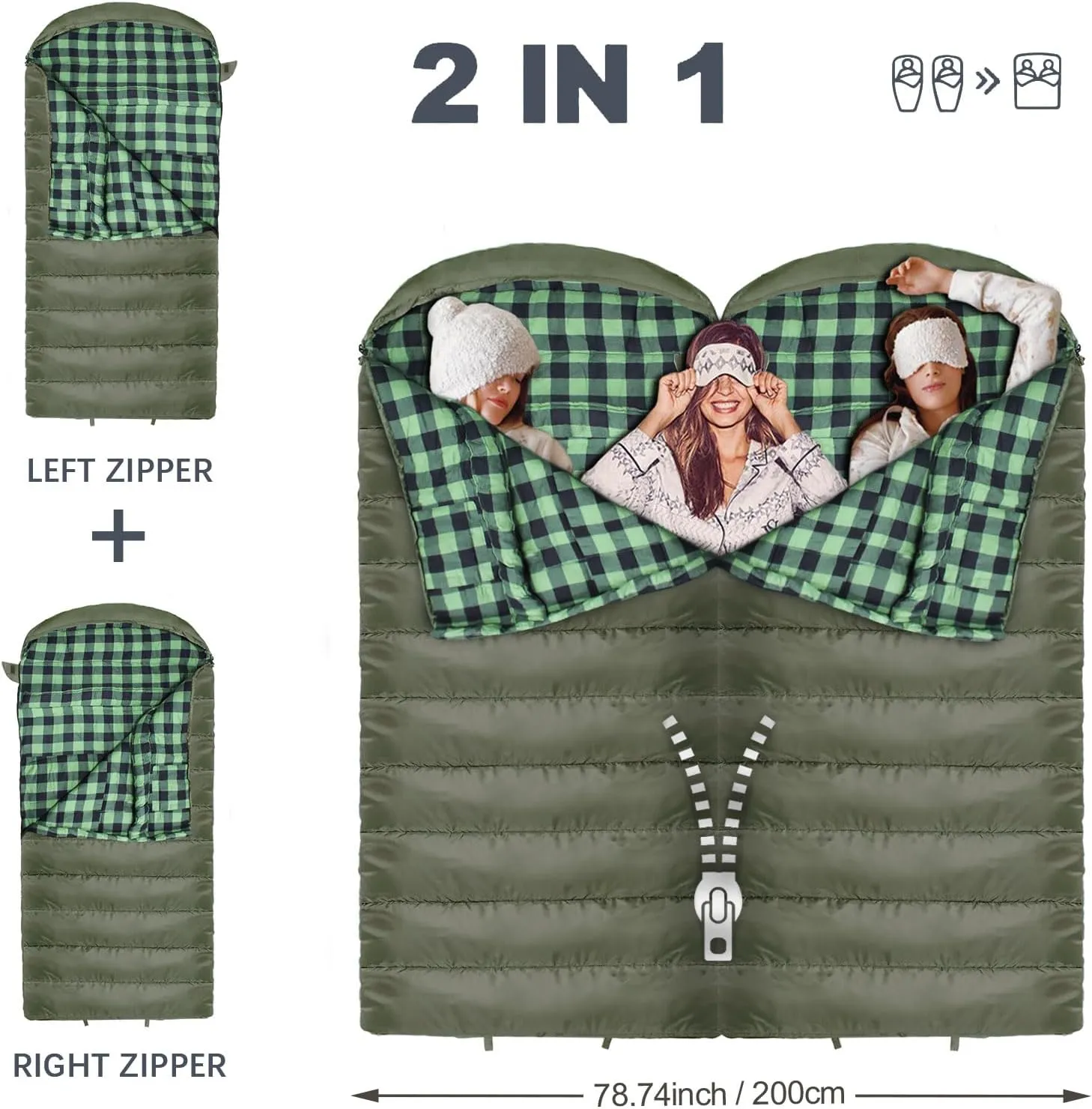 0 Degree Sleeping Bag 100% Cotton Flannel XXL Cold Weather Winter Oversized Sleeping Bag for Adults Camping Zero Degree Big and Tall with Compression Sack