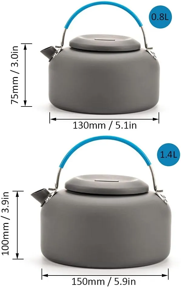 0.8L/1.4L Weight Aluminum Teapot Kettle Coffee Pot for Camping Hiking Backpacking