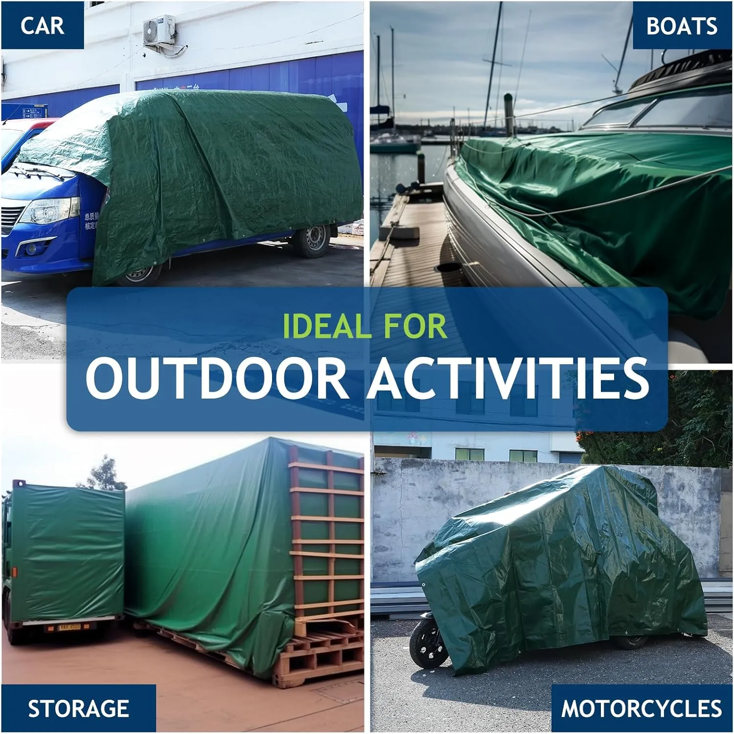 10 Mil Heavy Duty Waterproof Tarps, 16x20 Ft Finished Size Tarps, Premium Tarp with Metal Grommets & Reinforced Edge, Multipurpose Thick Poly Tarp for Car, Boat, Roof, Camping - Green
