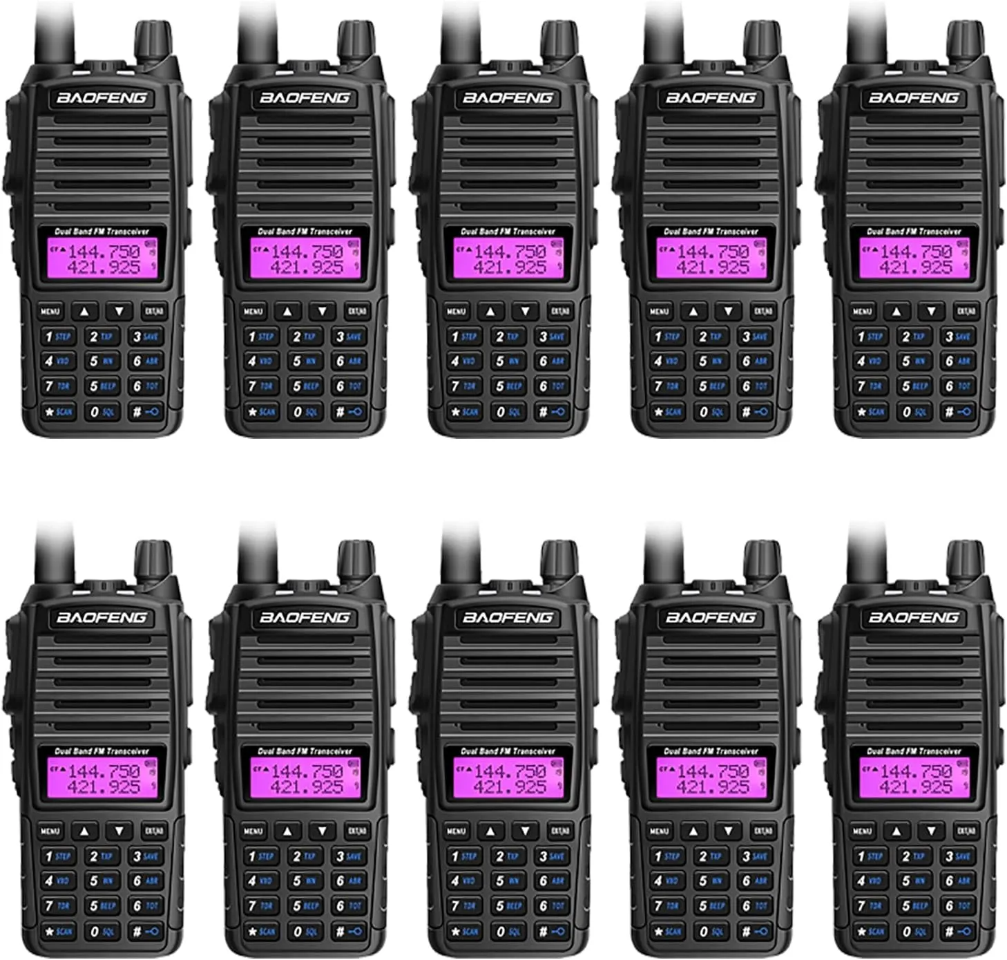 10 Packs BAOFENG UV-82HP Radio High Power 5W UV-82 Two Way Radio Long Range Dual PTT Dual Band Upgrade BF-F8HP Portable Radio 2000mAh