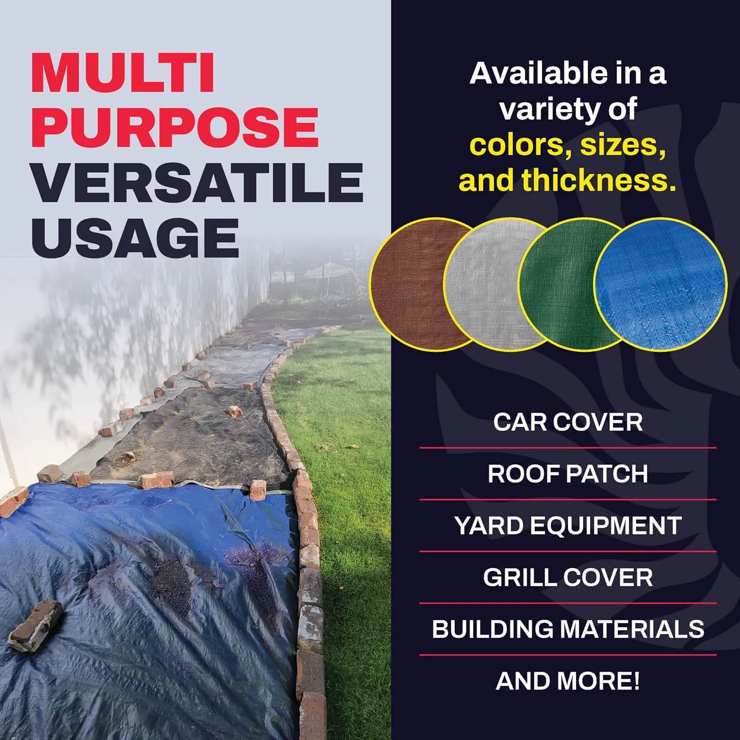10' x 10' Blue Tarp with Grommets Reinforced - 5 Mil Thick - Durable UV Resistant Plastic Tarps Waterproof - Large Tarpaulin Cover for Outdoor Camping Over/Under Tent Tarp RV Roof Rain - Zebro