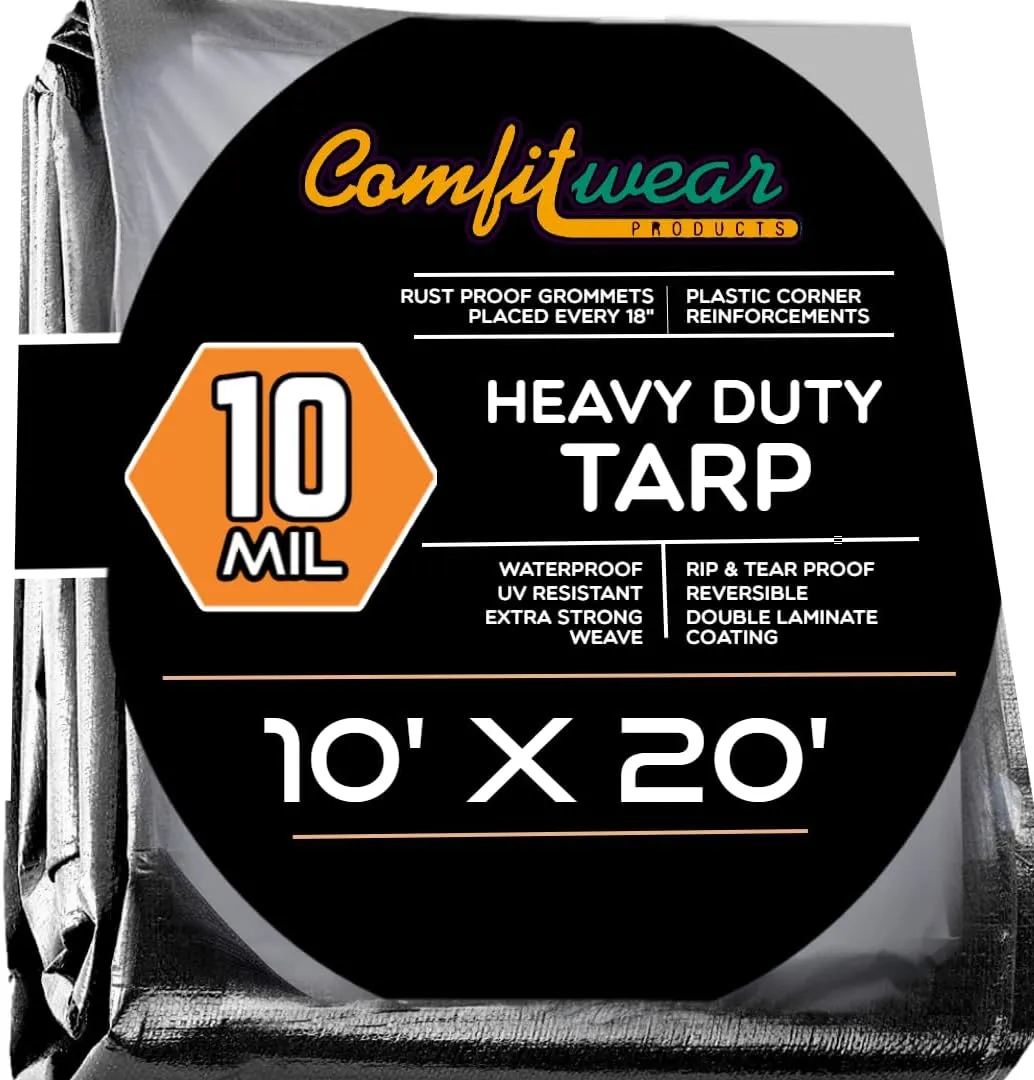 10' x 20' Heavy Duty Silver/Black Waterproof UV Blocking 10 Mil Poly Tarp