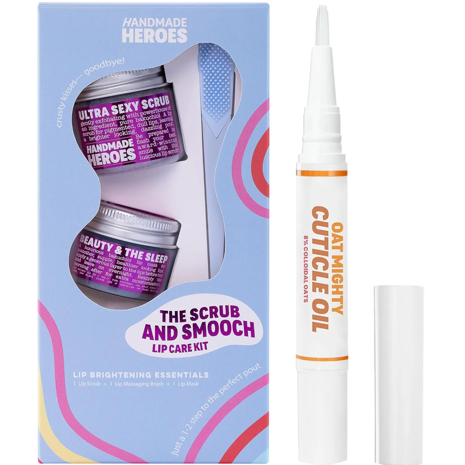 100% Natural Lip Scrub and Lip Mask, Vegan Conditioning Bakuchiol Lip Exfoliator and Cuticle Oil Set - Lip Therapy and Healthy Nails Clean Skincare