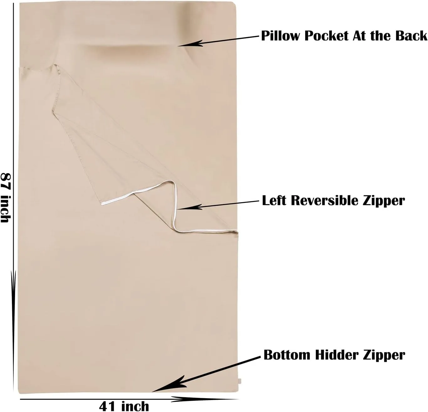 100% Viscose Derived from Bamboo Travel Sheet - Travel Bedding for Hotel Stays - Soft Comfortable Roomy Lightweight Zipper Sleep Sheet, Sack, Liner (Tan)