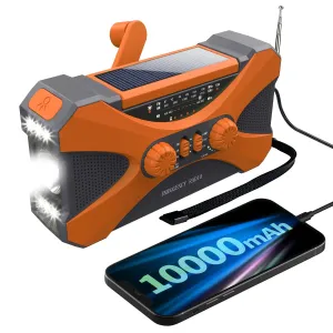 【10000mAh】 Emergency Radio Hand Crank Solar NOAA Weather Radio Multiple Power SourcesFlashlight Reading LampCell Phone Charger SOS Alarm Portable AM/FM/WB Radio with Headphone Jack (Orange)