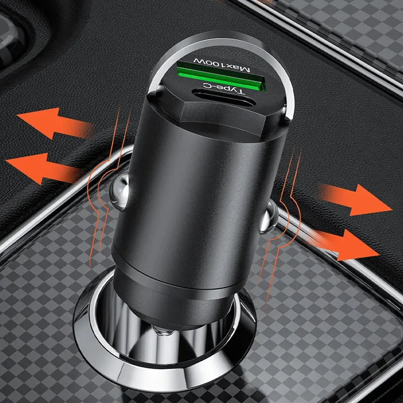 100W Car Charger PD Fast Charging/QC3.0, USB Type C for iPhone
