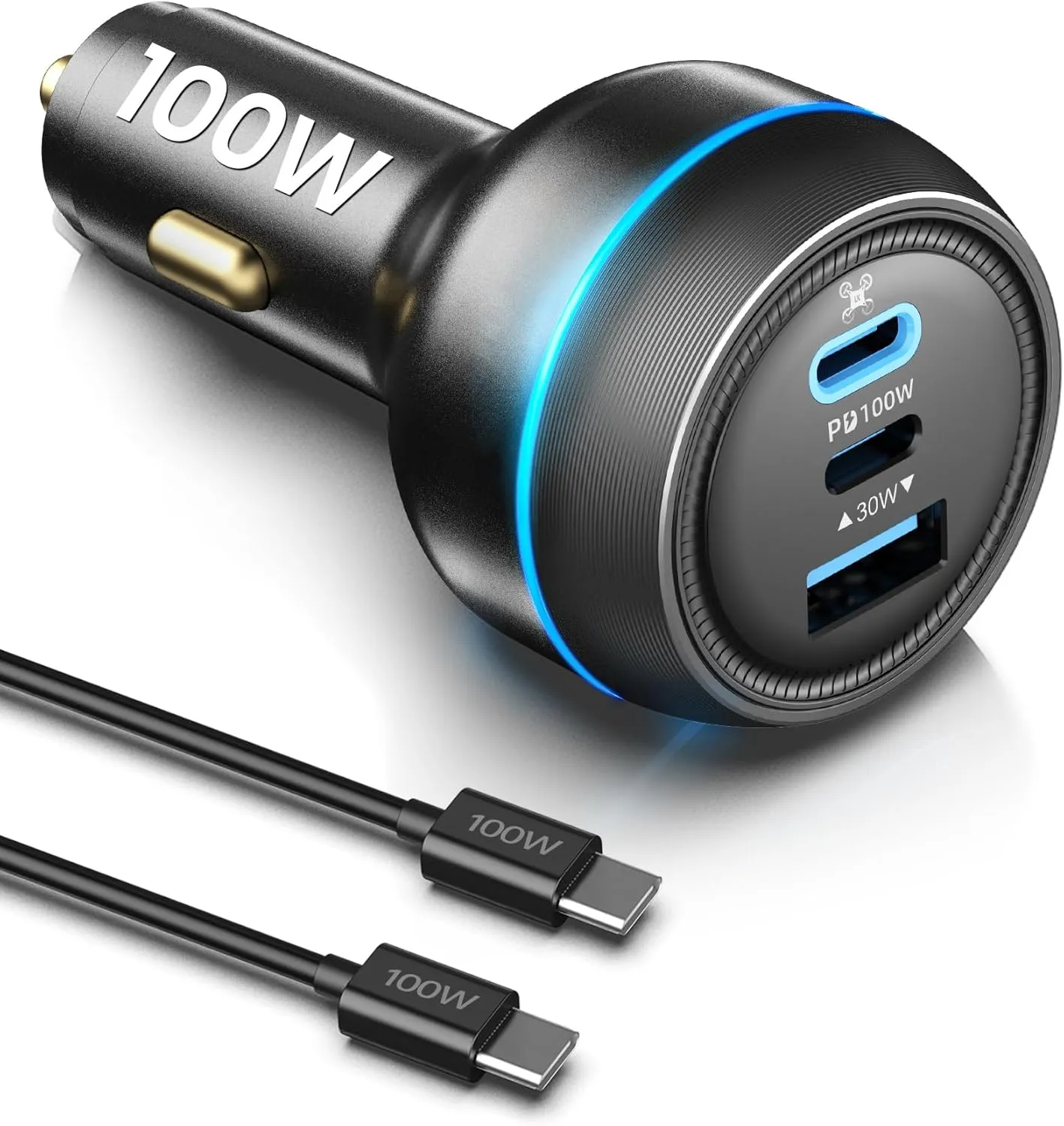 100W Drone Car Charger for DJI, 3-Port USB-C/USB-A Fast Charger, Battrey Power Adapter for DJI Mini/Air/Mavic 3/Avata Series Drone, Charging Hub, Remote Controller Accessories (1 Cable Included)
