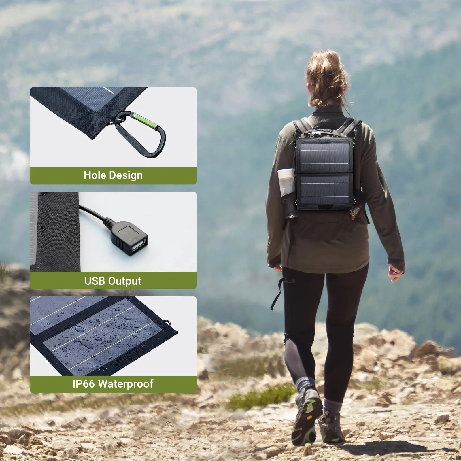 10W Portable Solar Charger - Waterproof Foldable Solar Panel with USB Output for Hiking, Camping, and Backpacking