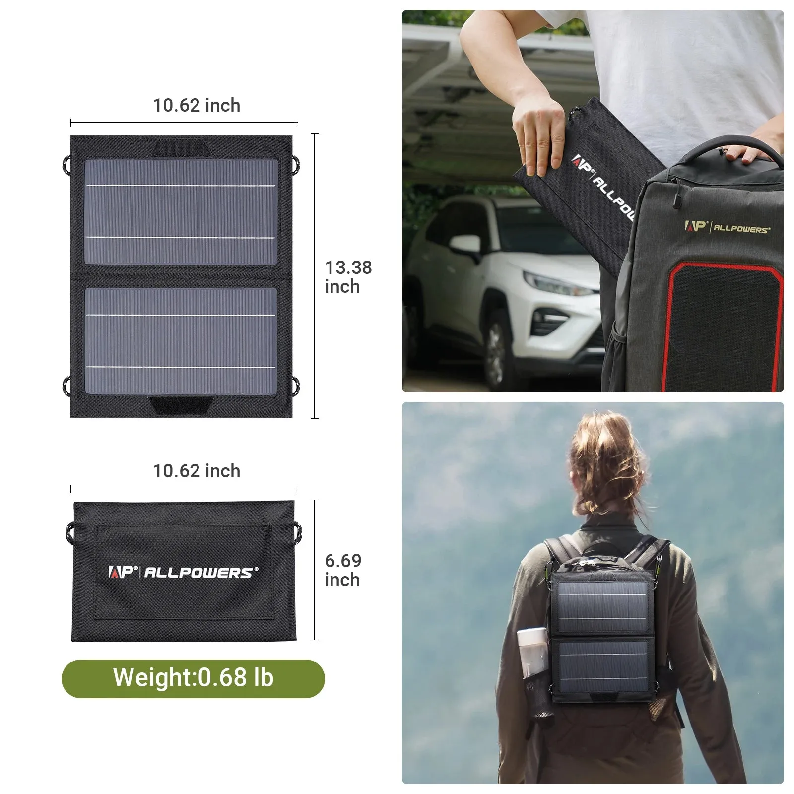 10W Portable Solar Charger - Waterproof Foldable Solar Panel with USB Output for Hiking, Camping, and Backpacking