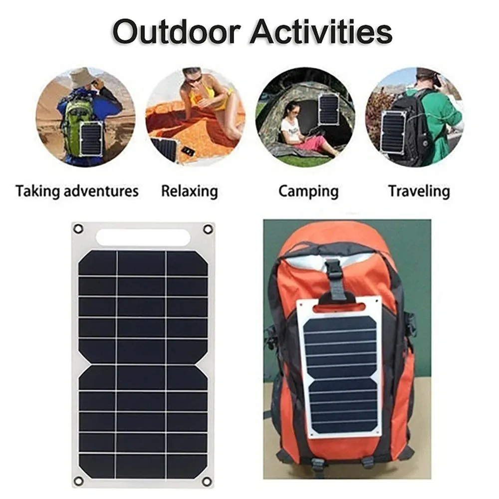 10W Waterproof Solar Panel USB Charger - Portable Outdoor Solar Charger for Mobile Phone, Power Bank, Camping, Hiking