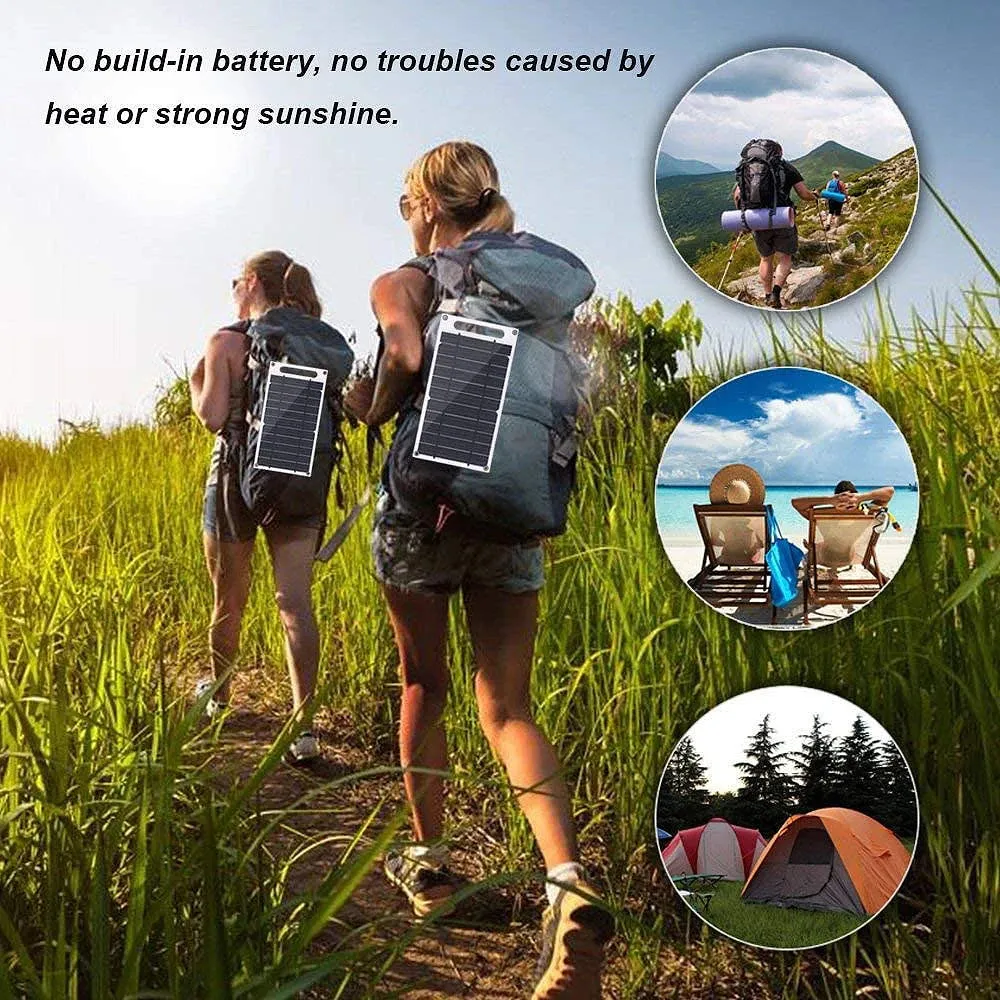 10W Waterproof Solar Panel USB Charger - Portable Outdoor Solar Charger for Mobile Phone, Power Bank, Camping, Hiking