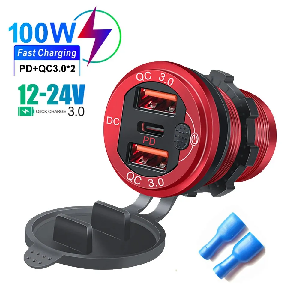 115W Car Charger with QC3.0, PD, Voltmeter, USB Ports