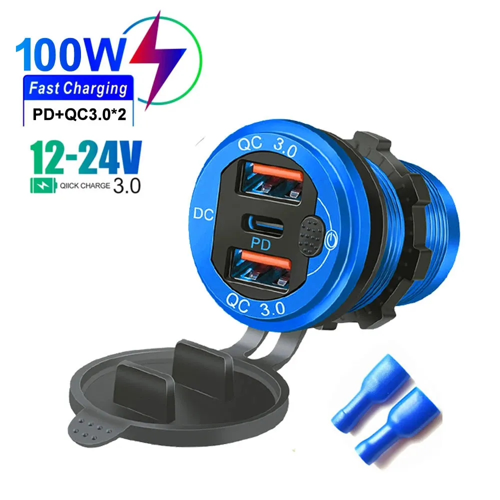 115W Car Charger with QC3.0, PD, Voltmeter, USB Ports