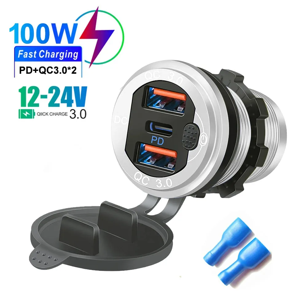 115W Car Charger with QC3.0, PD, Voltmeter, USB Ports