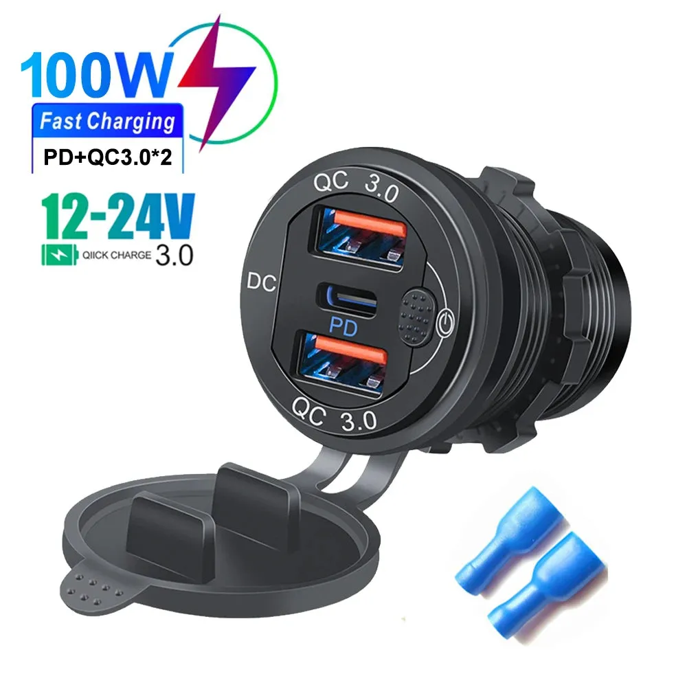 115W Car Charger with QC3.0, PD, Voltmeter, USB Ports