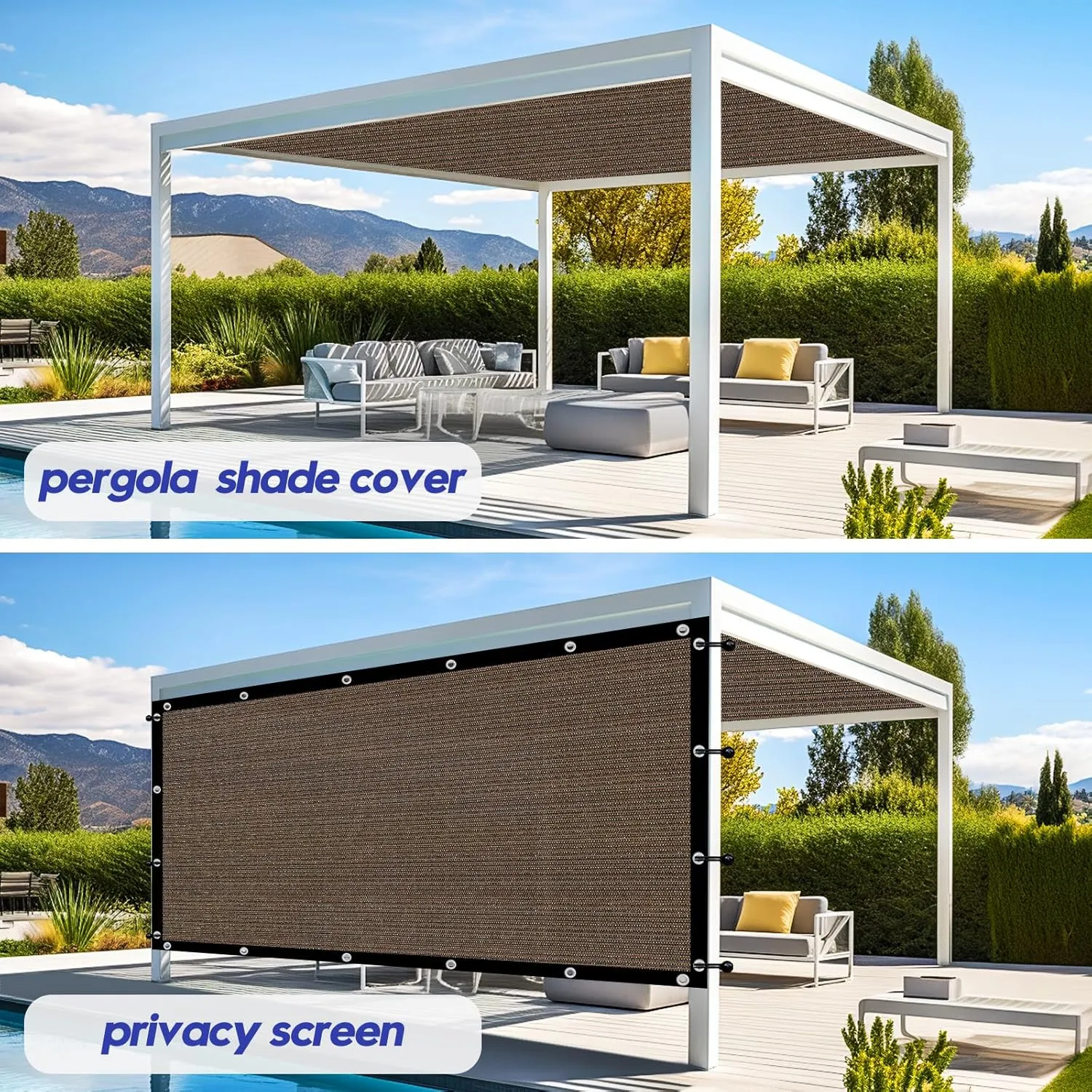 12'X 16' 90% Sun Shade Cloth Outdoor Patio Mocha Pergola Shades Cover Privacy Screen UV Block Porch Screens Canopy for Patio Outside Outdoor
