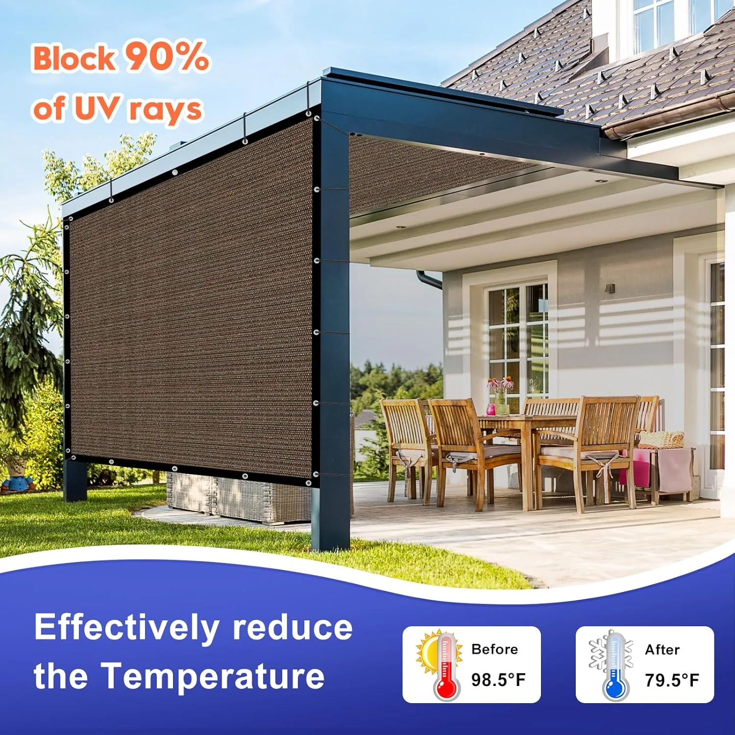 12'X 16' 90% Sun Shade Cloth Outdoor Patio Mocha Pergola Shades Cover Privacy Screen UV Block Porch Screens Canopy for Patio Outside Outdoor