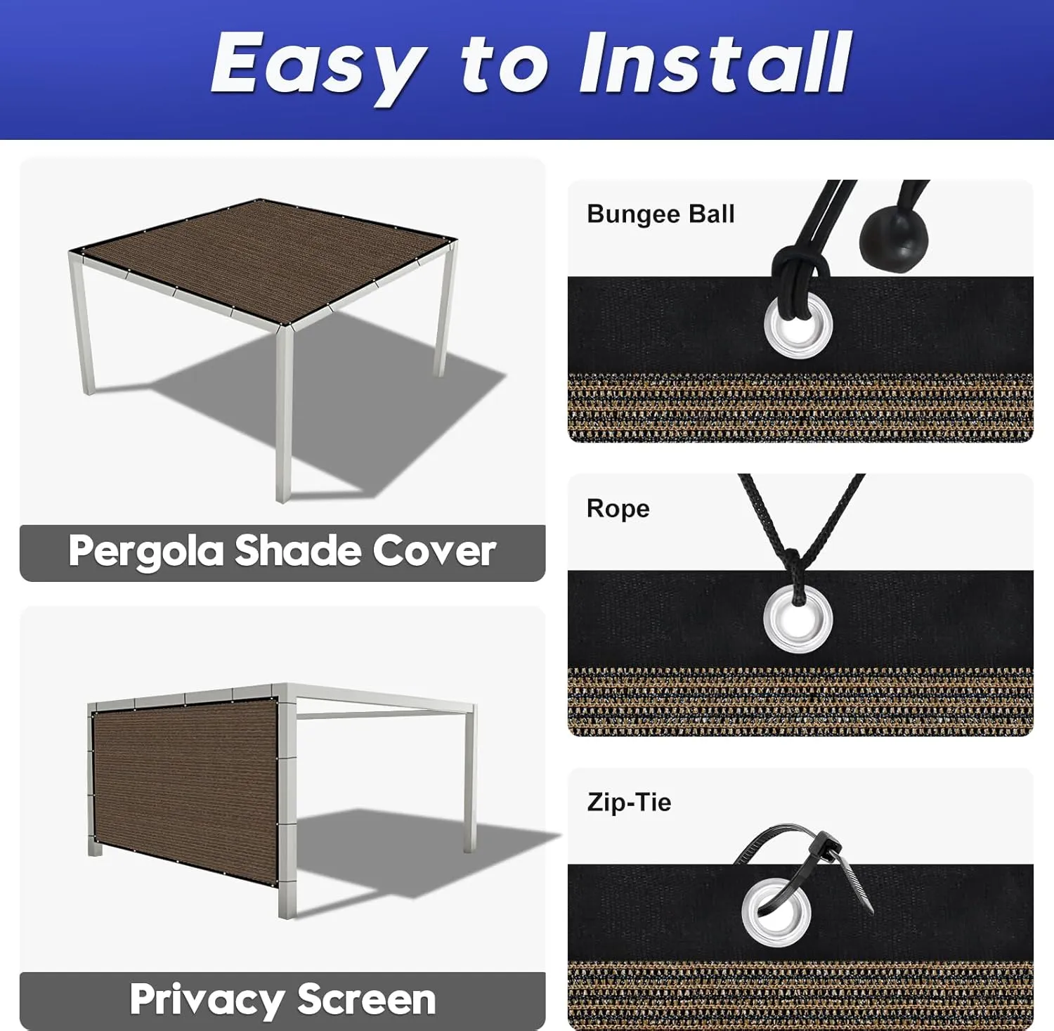 12'X 16' 90% Sun Shade Cloth Outdoor Patio Mocha Pergola Shades Cover Privacy Screen UV Block Porch Screens Canopy for Patio Outside Outdoor