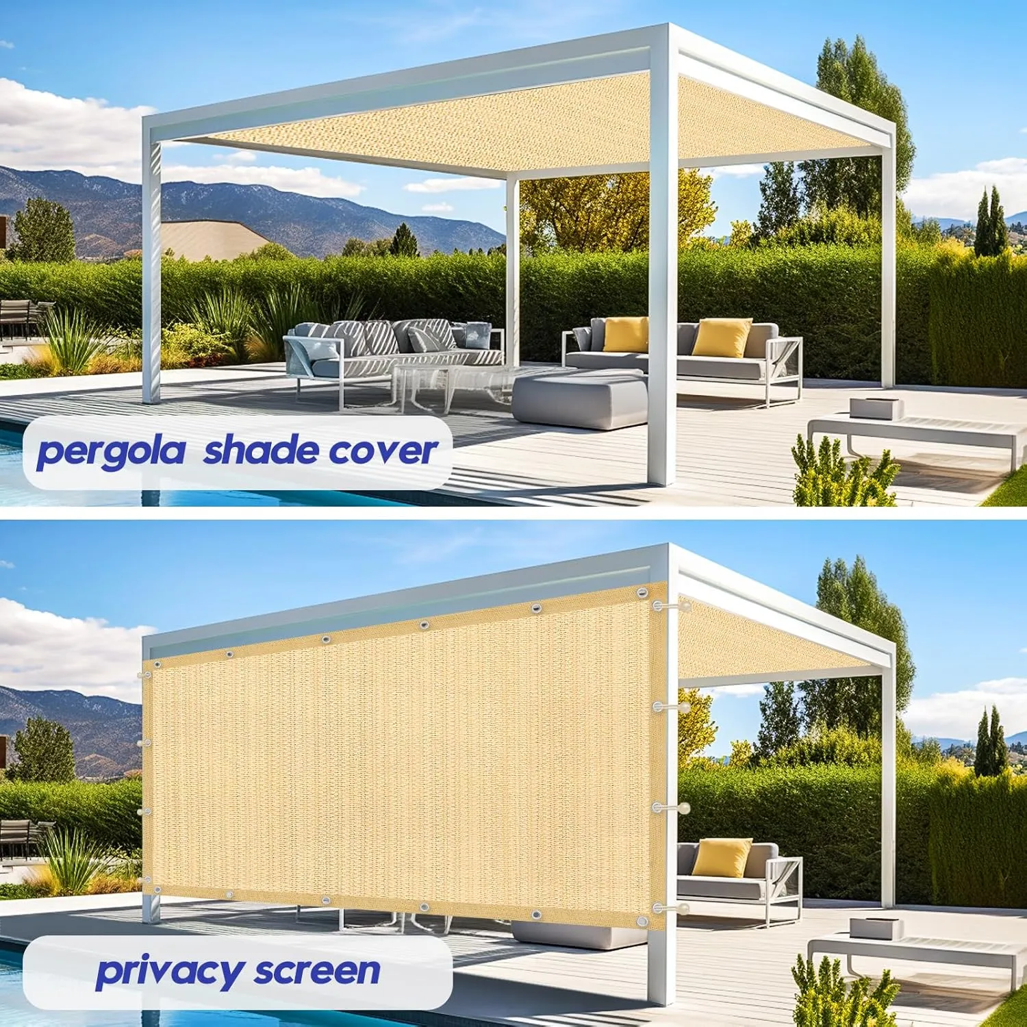 12'X 16' 90% Sun Shade Cloth Outdoor Patio Wheat Pergola Shades Cover Privacy Screen UV Block Porch Screens Canopy for Patio Outside Outdoor