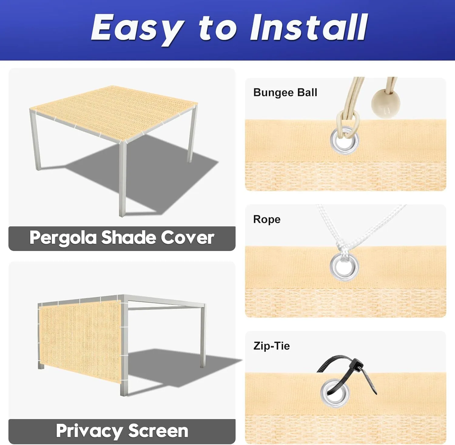 12'X 16' 90% Sun Shade Cloth Outdoor Patio Wheat Pergola Shades Cover Privacy Screen UV Block Porch Screens Canopy for Patio Outside Outdoor