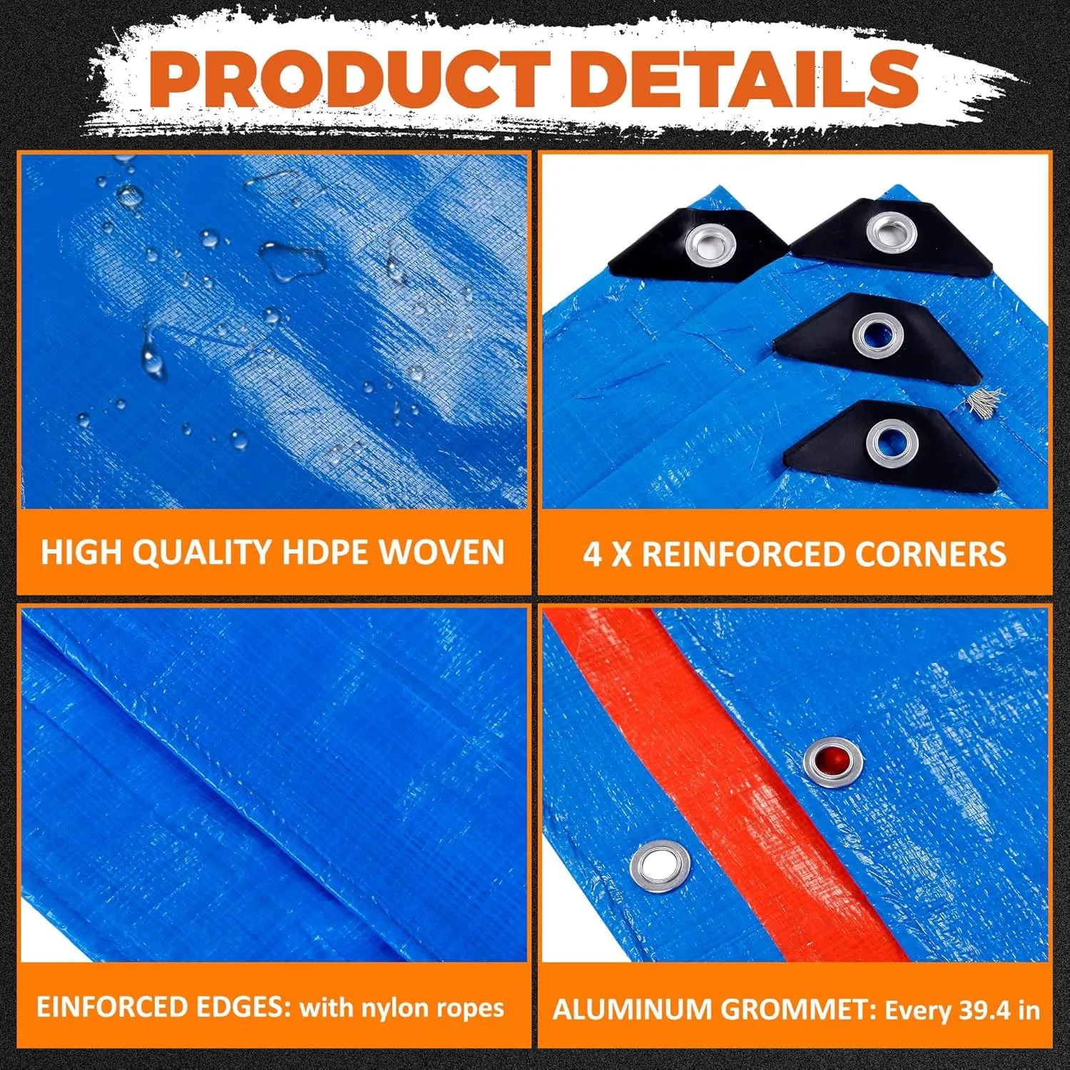 13' X 20' Blue Heavy Duty Waterproof Tarp, UV Resistant All Weather Tarps with Rustproof Grommets, Outdoor Protective Tarpaulin Cover for Outdoor Camping, Deck, Roof, Pool, Tent, Boat, RV