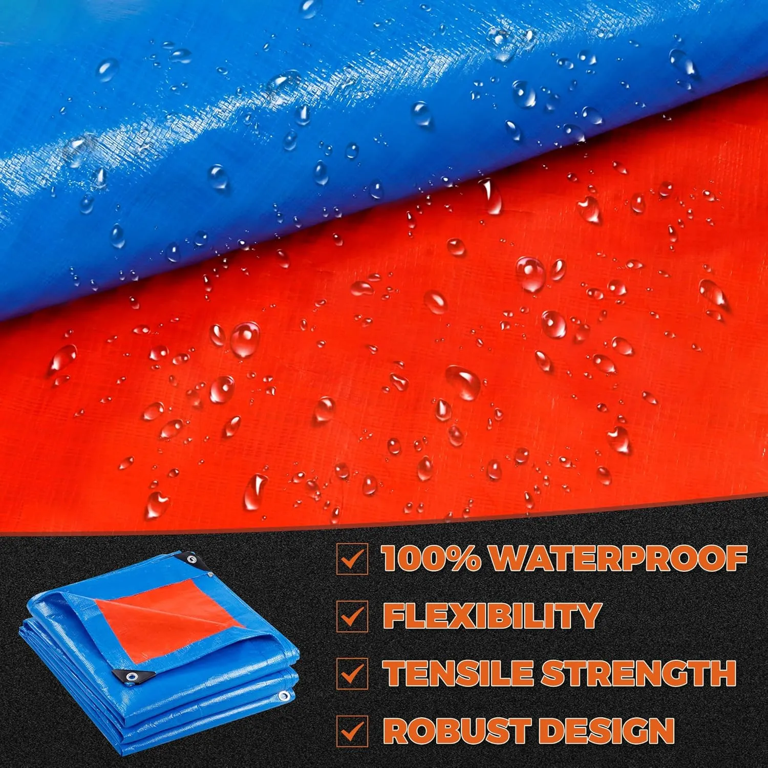 13' X 20' Blue Heavy Duty Waterproof Tarp, UV Resistant All Weather Tarps with Rustproof Grommets, Outdoor Protective Tarpaulin Cover for Outdoor Camping, Deck, Roof, Pool, Tent, Boat, RV