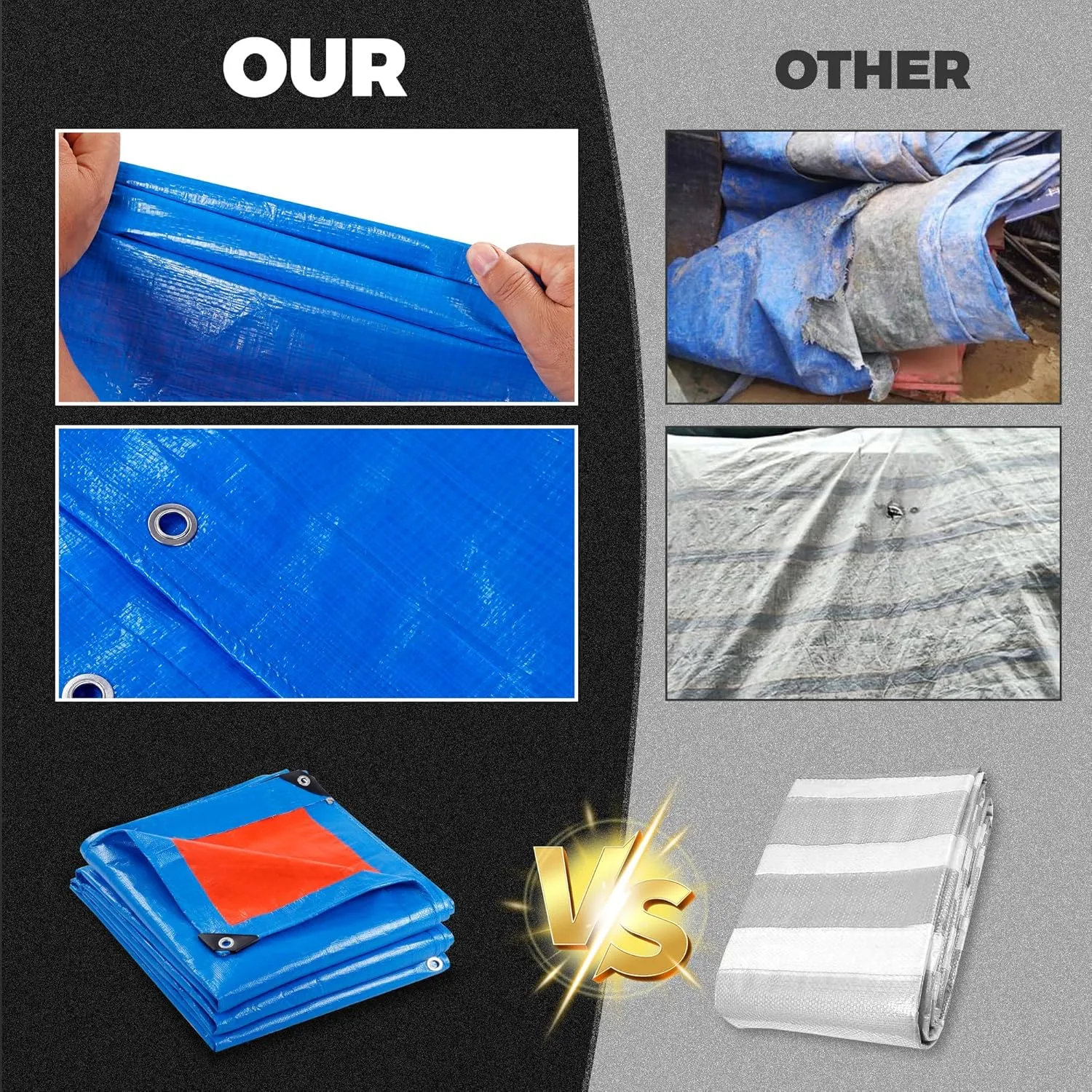 13' X 20' Blue Heavy Duty Waterproof Tarp, UV Resistant All Weather Tarps with Rustproof Grommets, Outdoor Protective Tarpaulin Cover for Outdoor Camping, Deck, Roof, Pool, Tent, Boat, RV