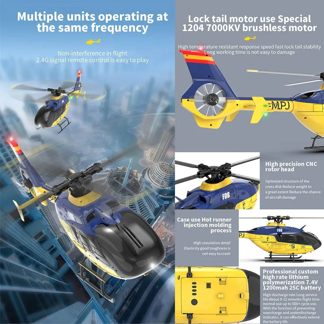 1/36 Scale Remote Control Helicopter, 2.4G 6CH RC 3D/6G Aircraft, YU Xiang EC-135 Direct Drive Brushless Helicopter (RTF Version/Mode 1)