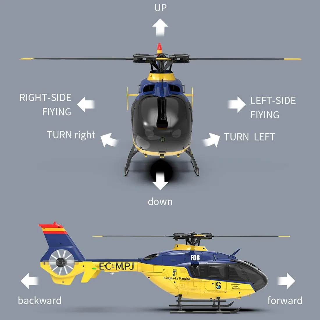 1/36 Scale Remote Control Helicopter, 2.4G 6CH RC 3D/6G Aircraft, YU Xiang EC-135 Direct Drive Brushless Helicopter (RTF Version/Mode 1)