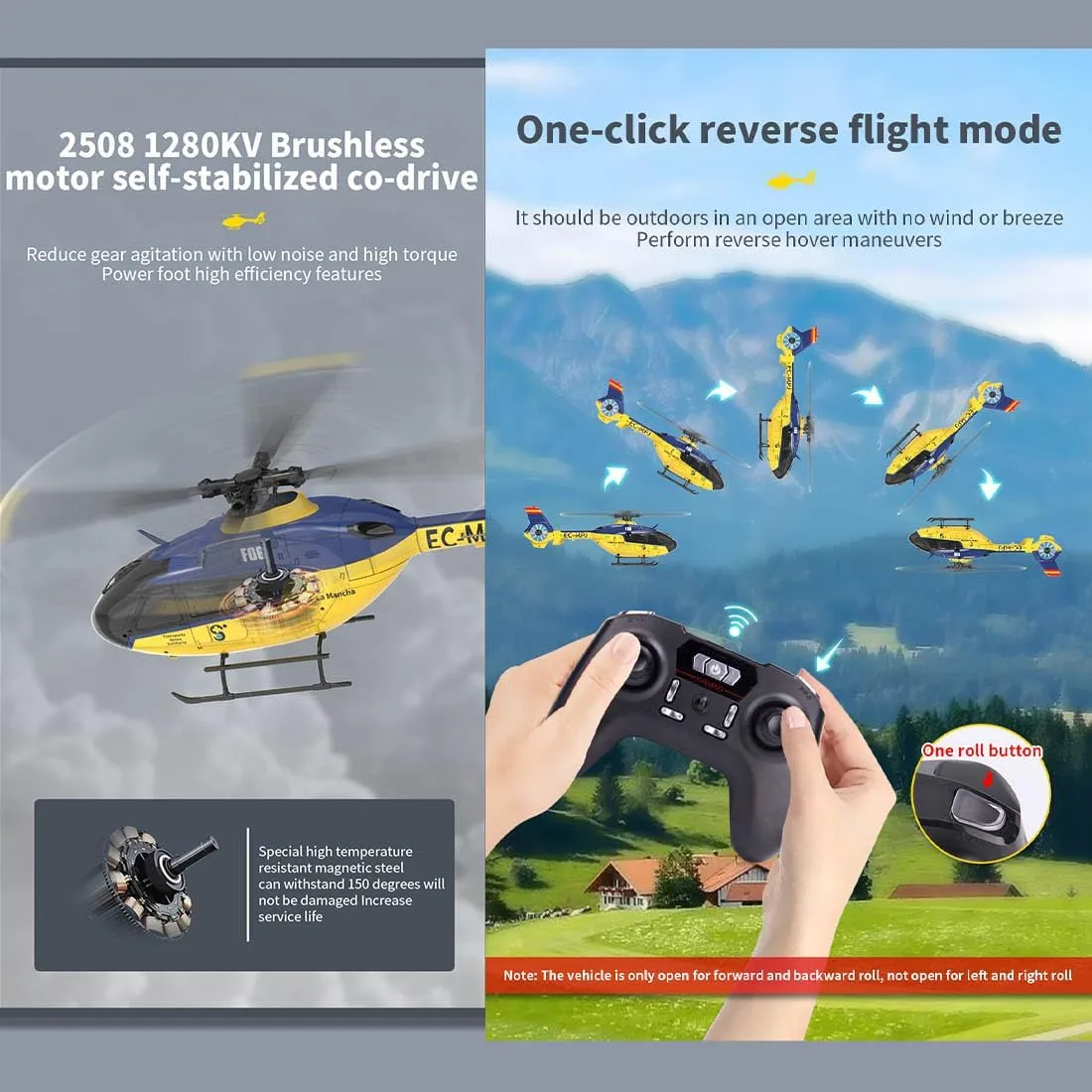 1/36 Scale Remote Control Helicopter, 2.4G 6CH RC 3D/6G Aircraft, YU Xiang EC-135 Direct Drive Brushless Helicopter (RTF Version/Mode 1)