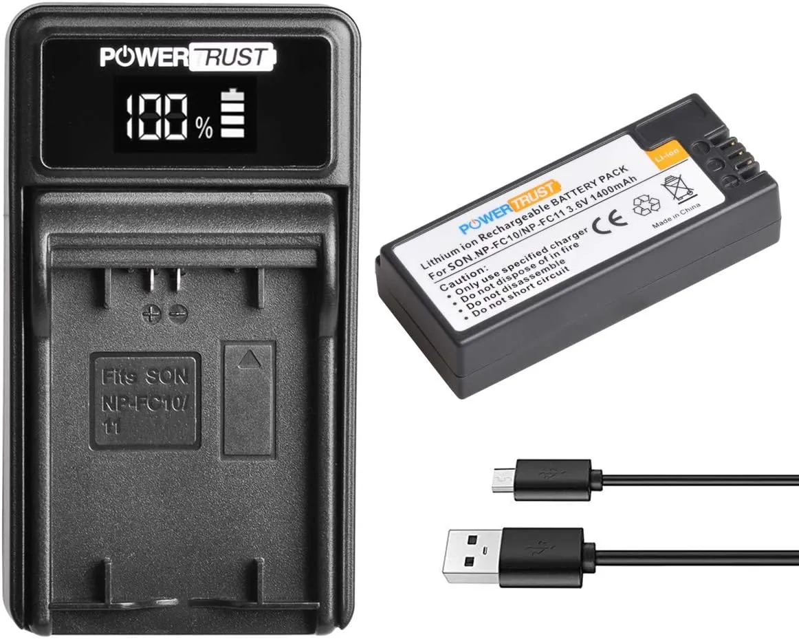 1400mAh 3.6V NP-FC11 NP-FC10 Battery and LED USB Charger for Sony DSC-P2, P3, P5, P7, P8, P9, P10, V1 Cameras