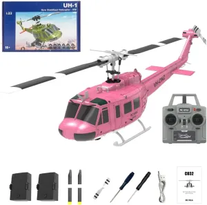 1/48 RC Helicopter for Adults, C032 2.4G 6CH Gyro Stabilized Remote Control Aircraft with Altitude Hold & Optical Flow, One-Key Takeoff/Landing 3D Rolling 2 Battery RTF(Pink)