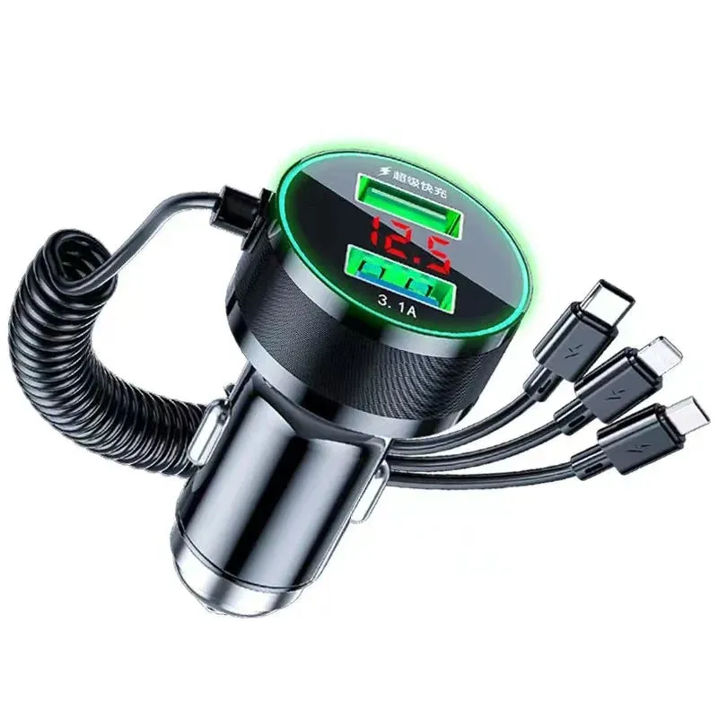 150W USB Car Charger Adapter - Fast Charge with 3-in-1 Cable