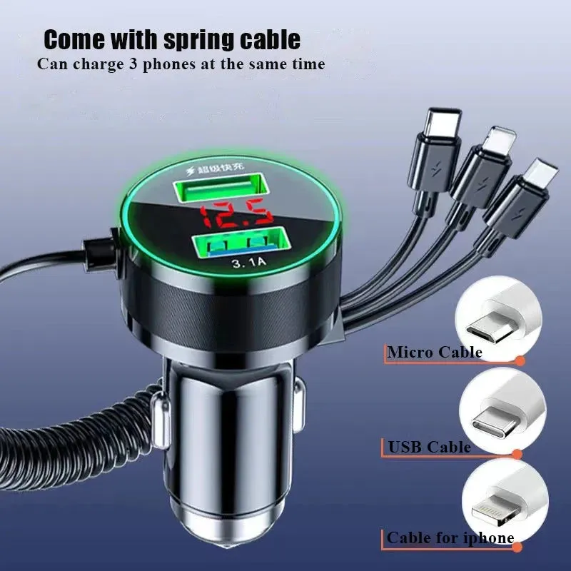 150W USB Car Charger Adapter - Fast Charge with 3-in-1 Cable