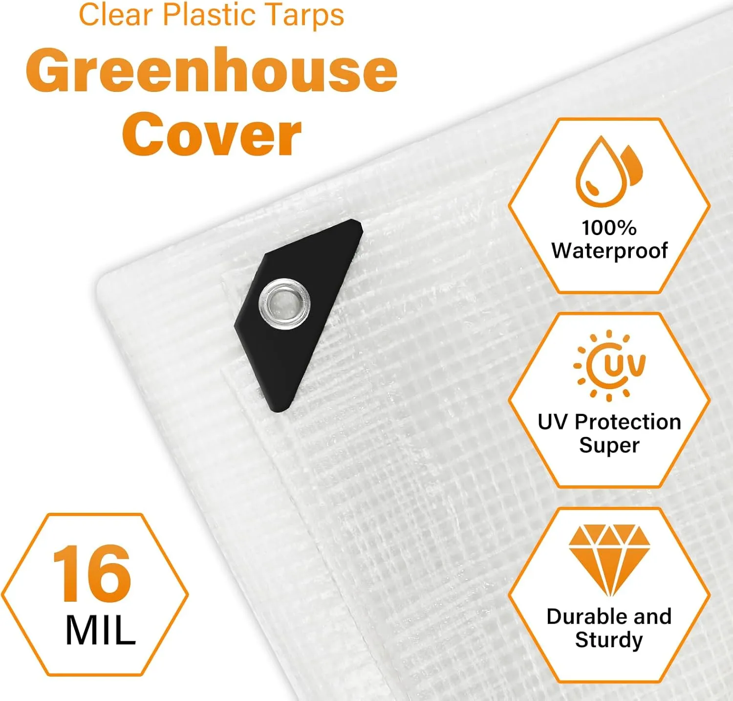 16 Mil Greenhouse Cover,Clear Plastic Tarps Heavy Duty Waterproof 20x30,UV Resistant Poly Clear Tarps with Grommets, Greenhouse Heavy Duty Tarp for Gardening, Farming, Nursery, Garden