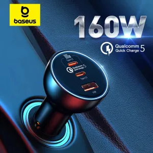 160W Car Charger  QC 5.0 Fast PD3.0 Charging USB Type C