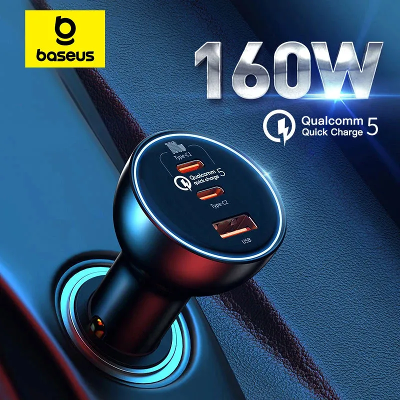 160W Car Charger  QC 5.0 Fast PD3.0 Charging USB Type C
