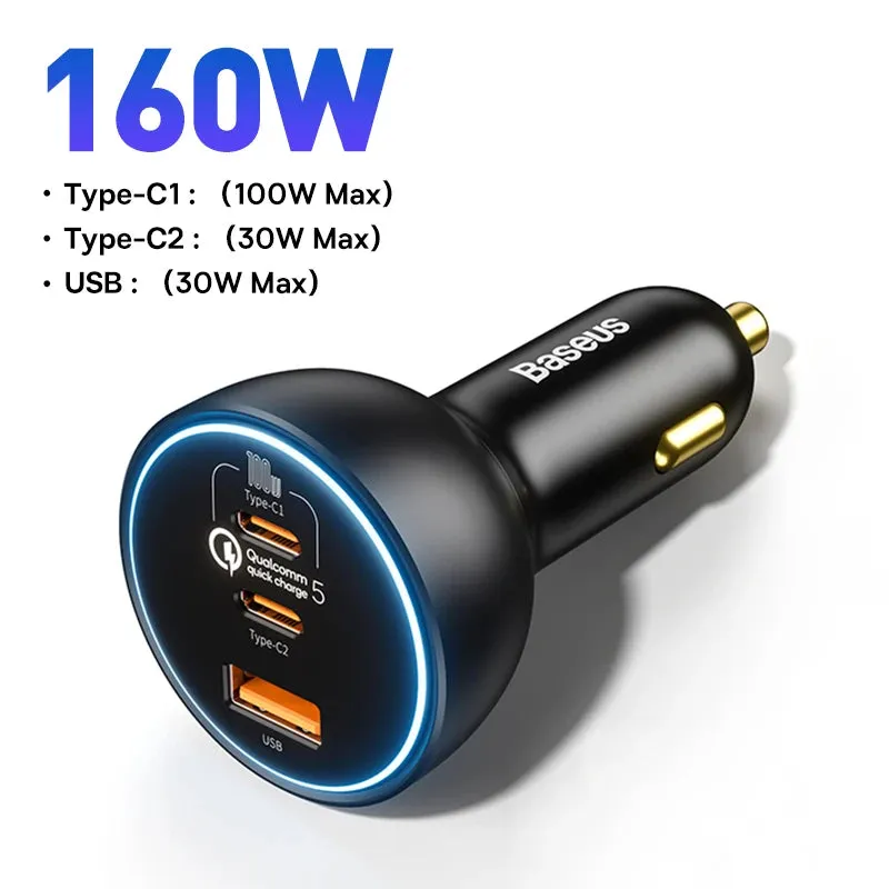 160W Car Charger  QC 5.0 Fast PD3.0 Charging USB Type C