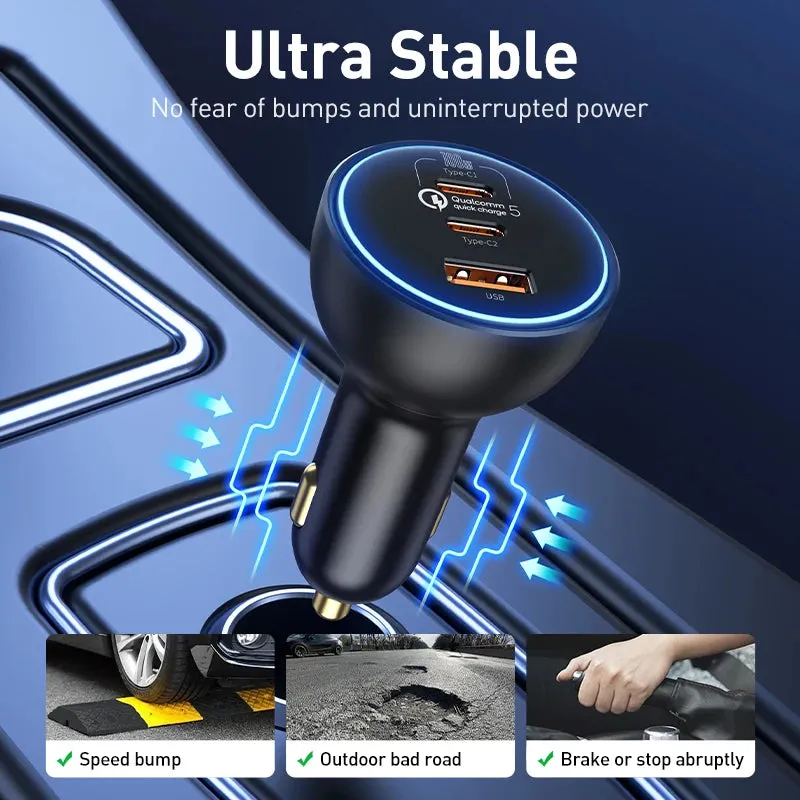 160W Car Charger  QC 5.0 Fast PD3.0 Charging USB Type C