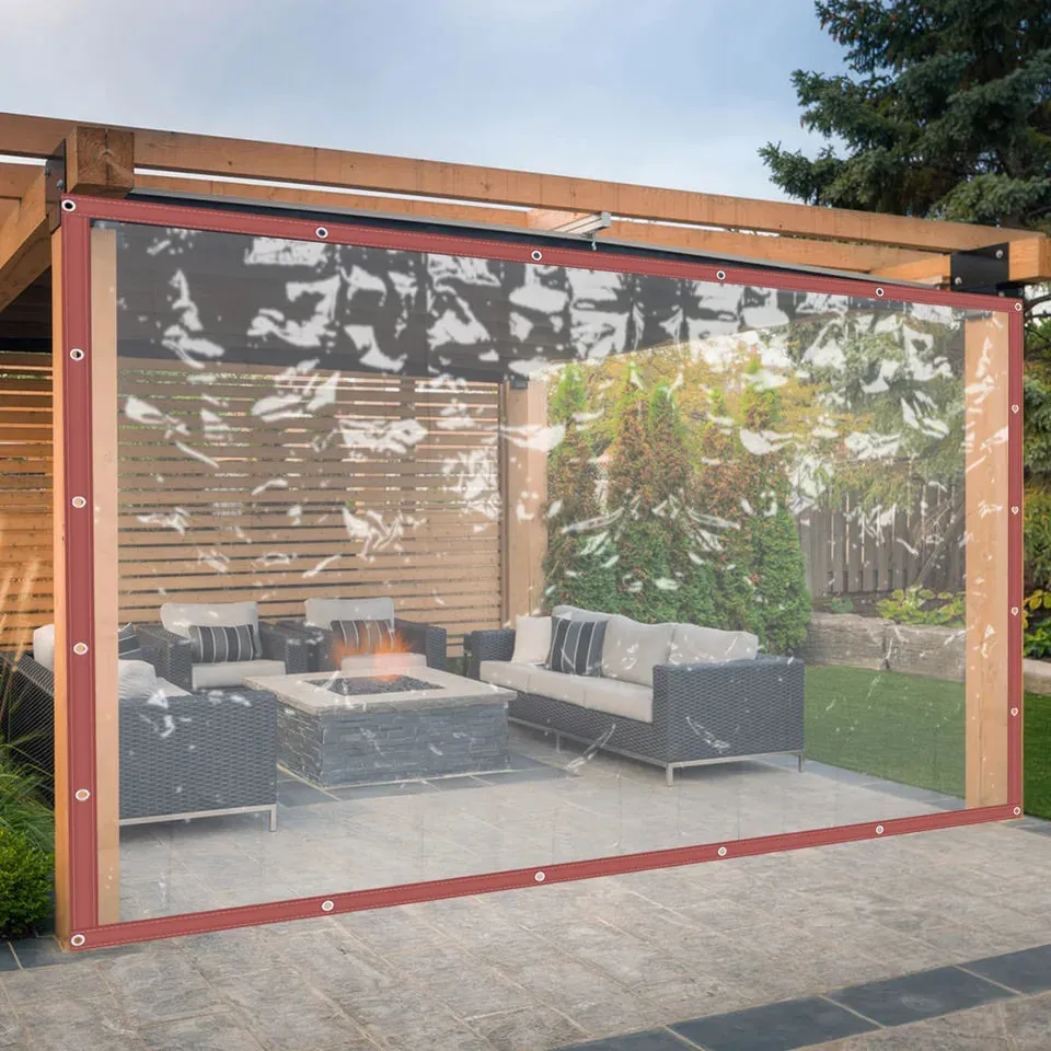 16*8 ft Outdoor Clear Tarp Curtain Rainproof PVC Clear Awning Canopy Curtain Enclosure Patio Roll up Enclosure