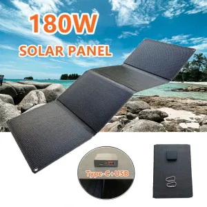 180W Foldable Solar Panel USB Type-C Solar Charger | Portable Waterproof Solar Cell for Outdoor Mobile Power during Camping and Hiking