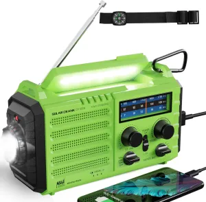 18500mWh Emergency Radio, Hand Crank Solar NOAA Weather Radio, AM/FM Portable Battery Operated Radio with 5-Way Power, Phone Charger, Flashlight& Lamp,Compass,Earbud Jack,SOS Alert for Home, Survival