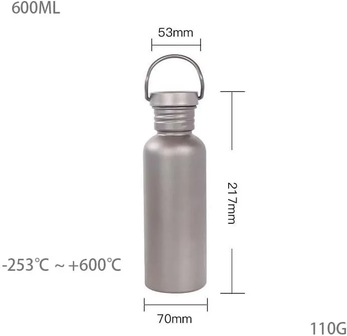 1PC Outdoor Pure Titanium Sports Bottle Large Capacity Camping Water Bottle with Lid(600ML)