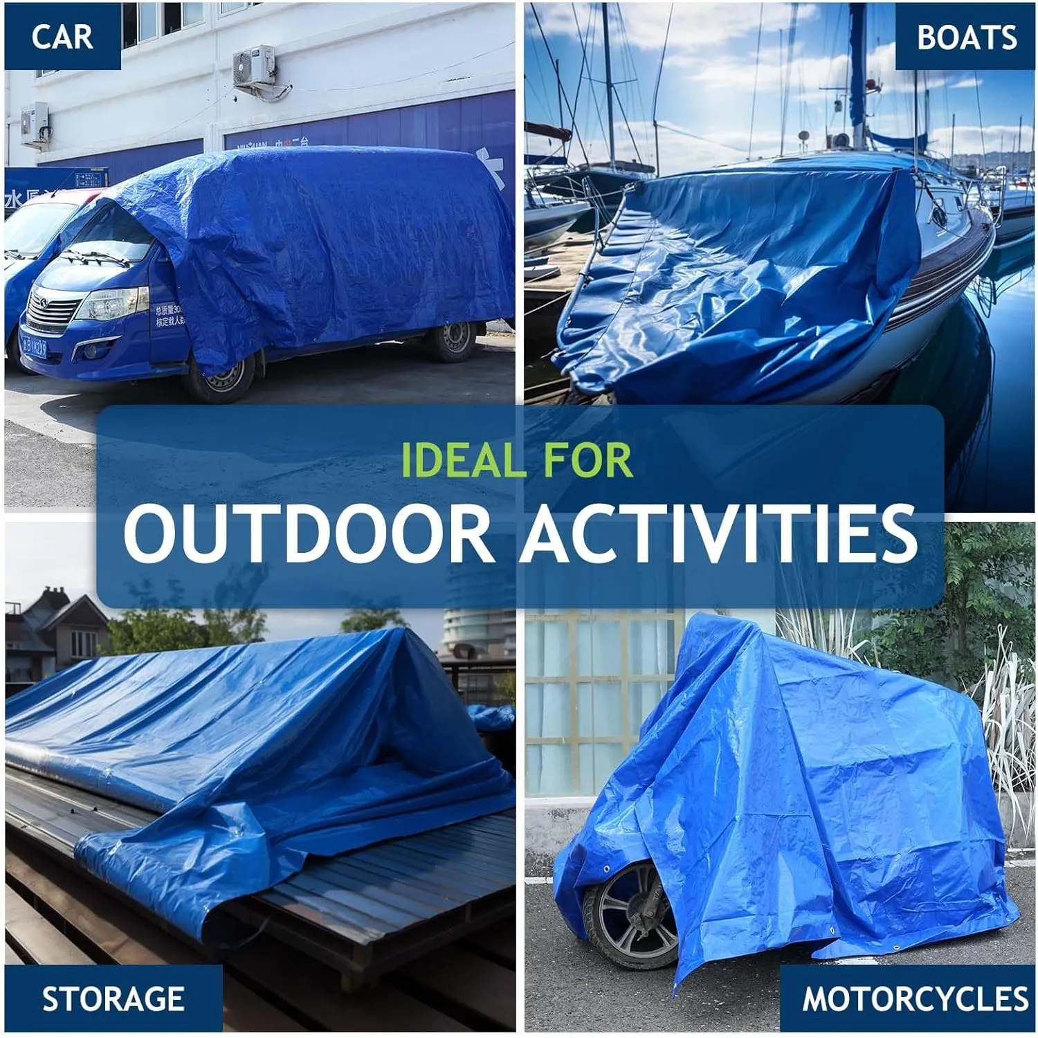 2 Pack 8' x 10' Waterproof Tarps, Finished Size Tarp Cover with Grommets Reinforced Edges, 5 MIL Multipurpose Light Duty Tarpaulin for Car, Camping, Boat, Roof, Protective Cover - Blue