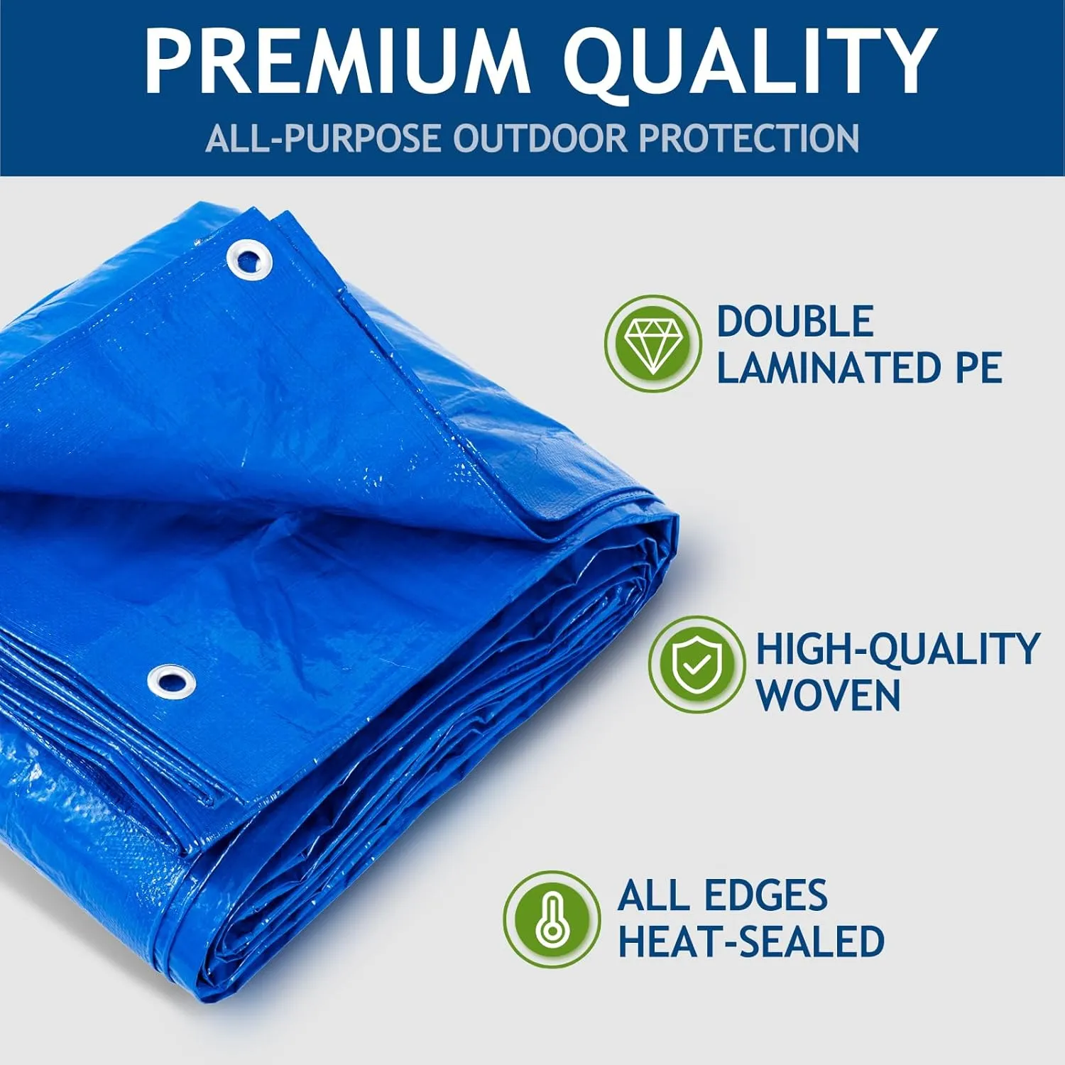 2 Pack 8' x 10' Waterproof Tarps, Finished Size Tarp Cover with Grommets Reinforced Edges, 5 MIL Multipurpose Light Duty Tarpaulin for Car, Camping, Boat, Roof, Protective Cover - Blue
