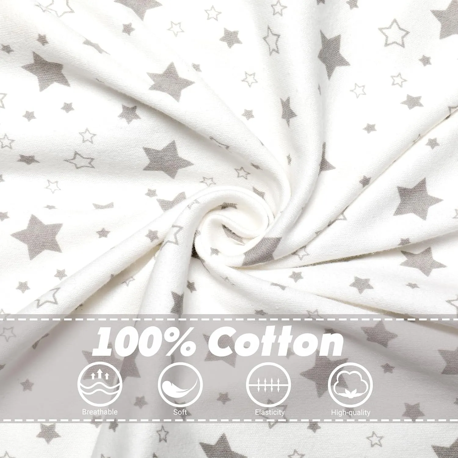 2 Pack Transition Swaddle with 2 Way Zipper, 100% Cotton Baby Arms in/Out Free Design Transitional Swaddle, Arms Up Sleeping Sack Baby Sleep Sack (Gray & Star, Small 3-6 Months)