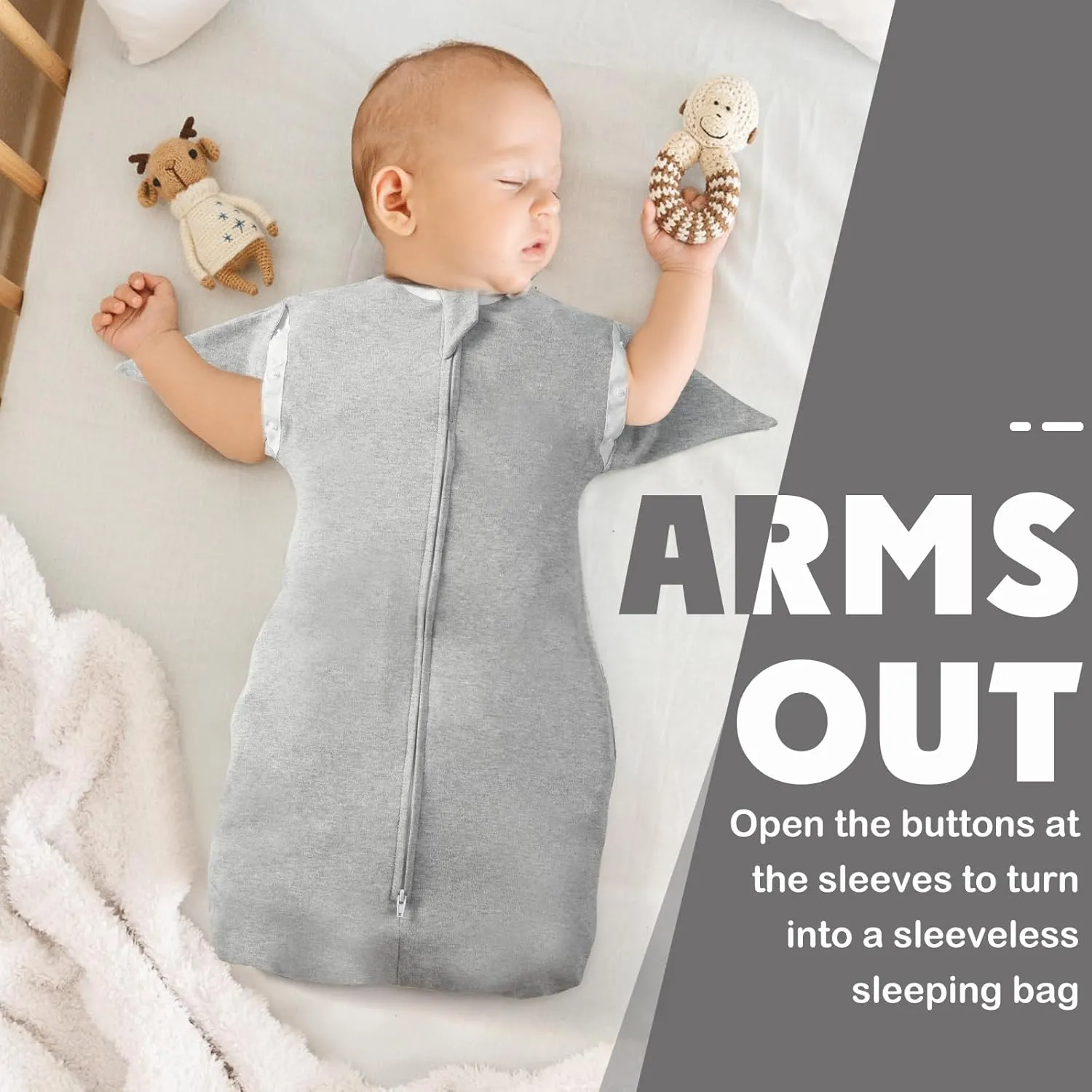 2 Pack Transition Swaddle with 2 Way Zipper, 100% Cotton Baby Arms in/Out Free Design Transitional Swaddle, Arms Up Sleeping Sack Baby Sleep Sack (Gray & Star, Small 3-6 Months)