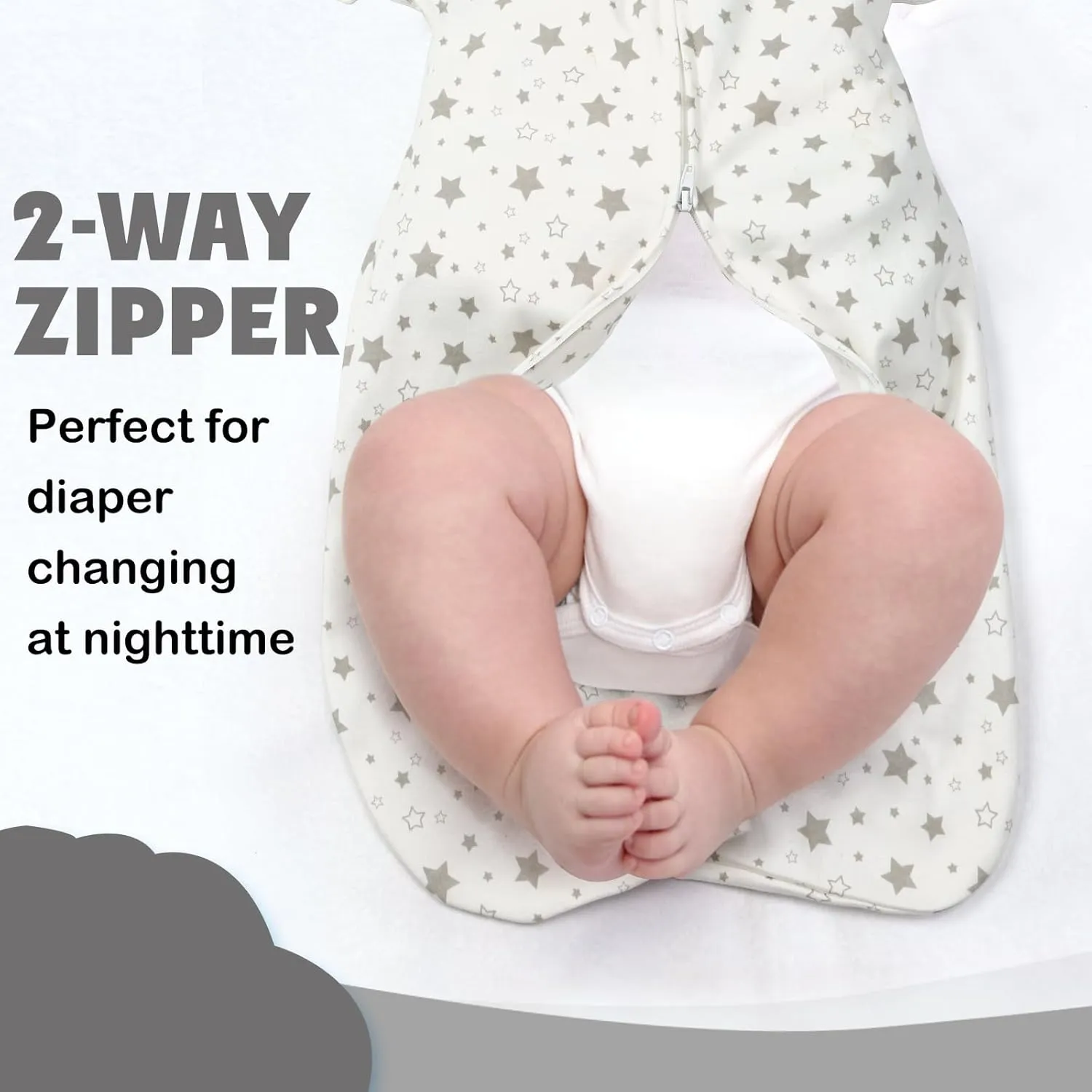 2 Pack Transition Swaddle with 2 Way Zipper, 100% Cotton Baby Arms in/Out Free Design Transitional Swaddle, Arms Up Sleeping Sack Baby Sleep Sack (Gray & Star, Small 3-6 Months)